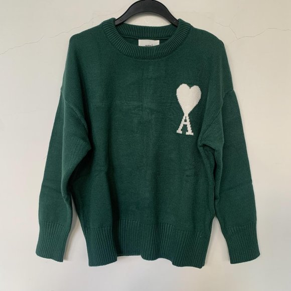 AMI dark green crew neck sweater